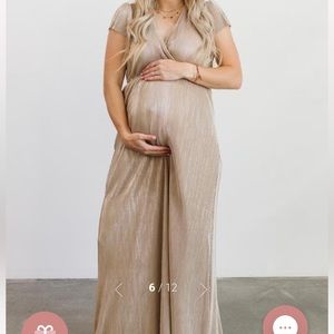 Baltic Born Metallic Gold Ribbed/Pleated Dress. Maxi Dress. Works for Maternity.